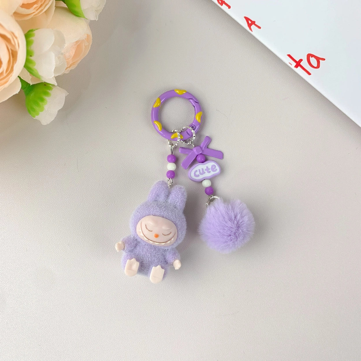 Furry mini Labubu keychains