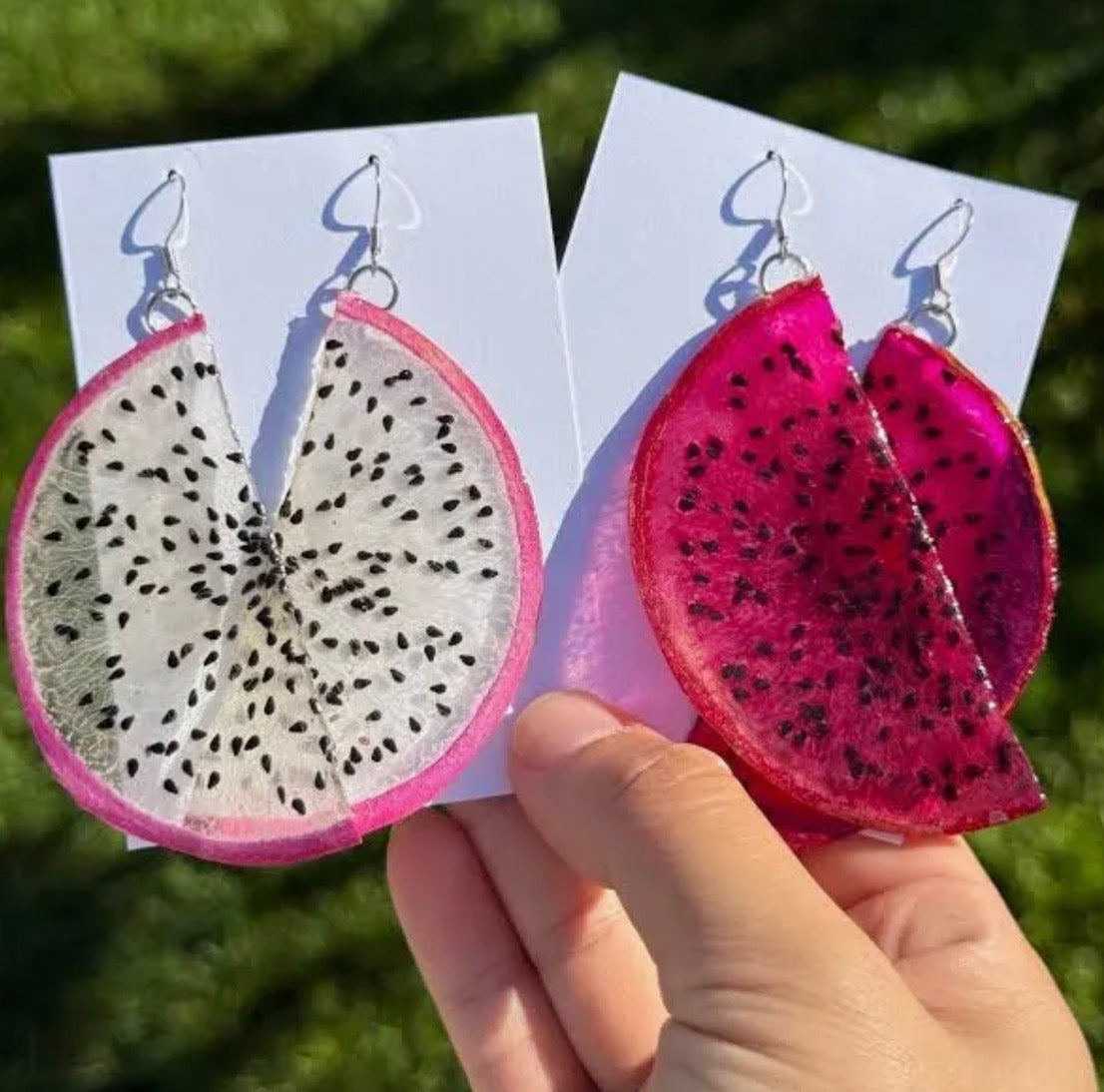 Dragon fruit resin earrings