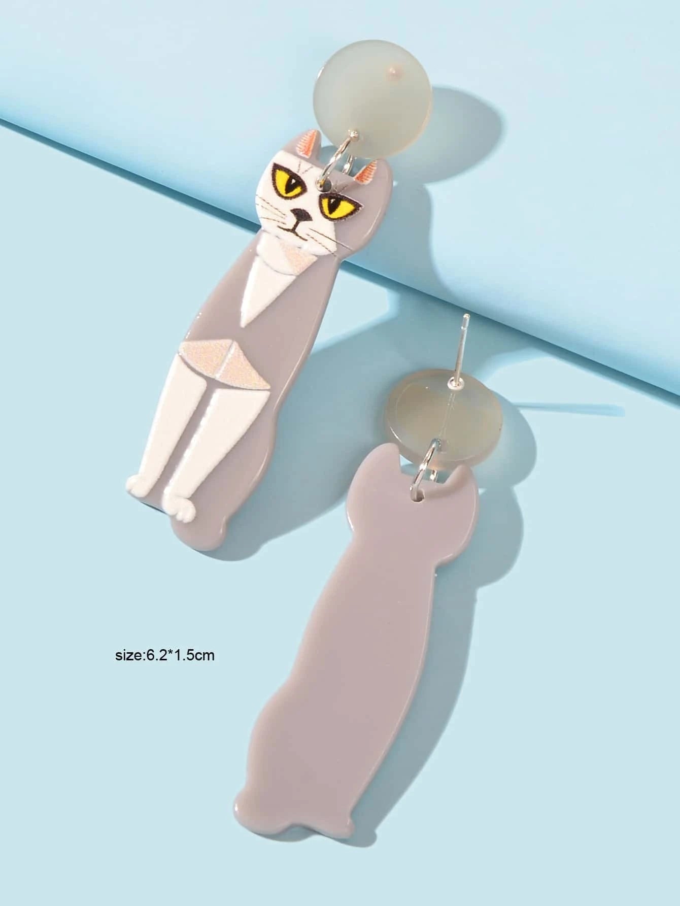 Cartoon Design Gray Resin Acrylic Cat Big Earrings Personality Women