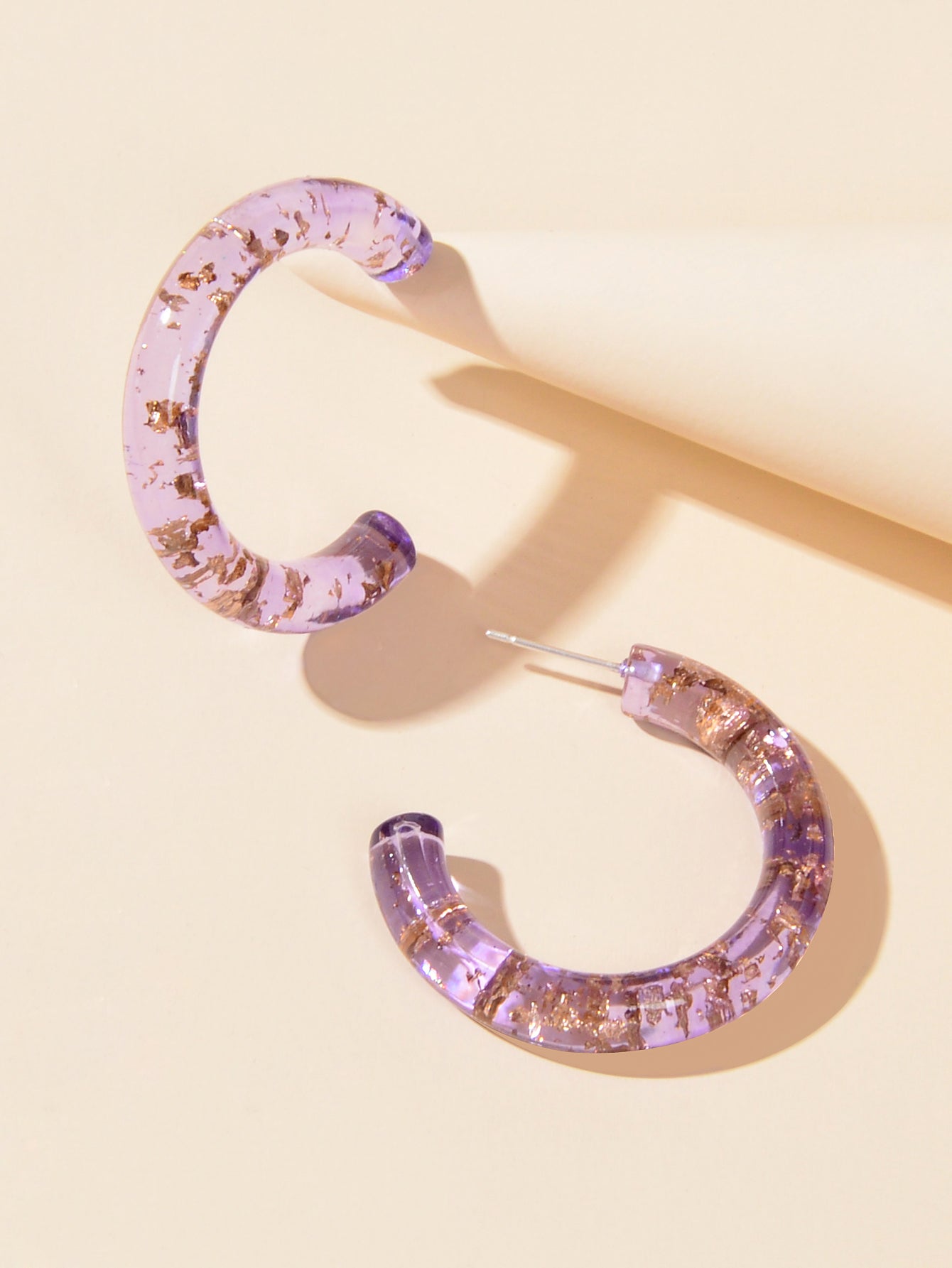 Trendy Purple Acrylic Resin Hoop C Shape Huggie Earrings Women Party