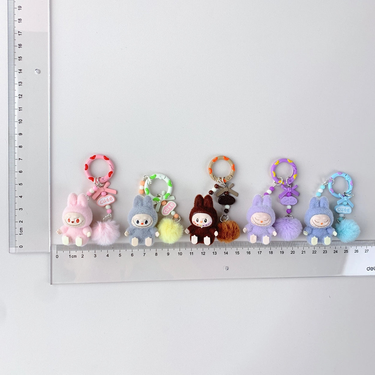 Furry mini Labubu keychains