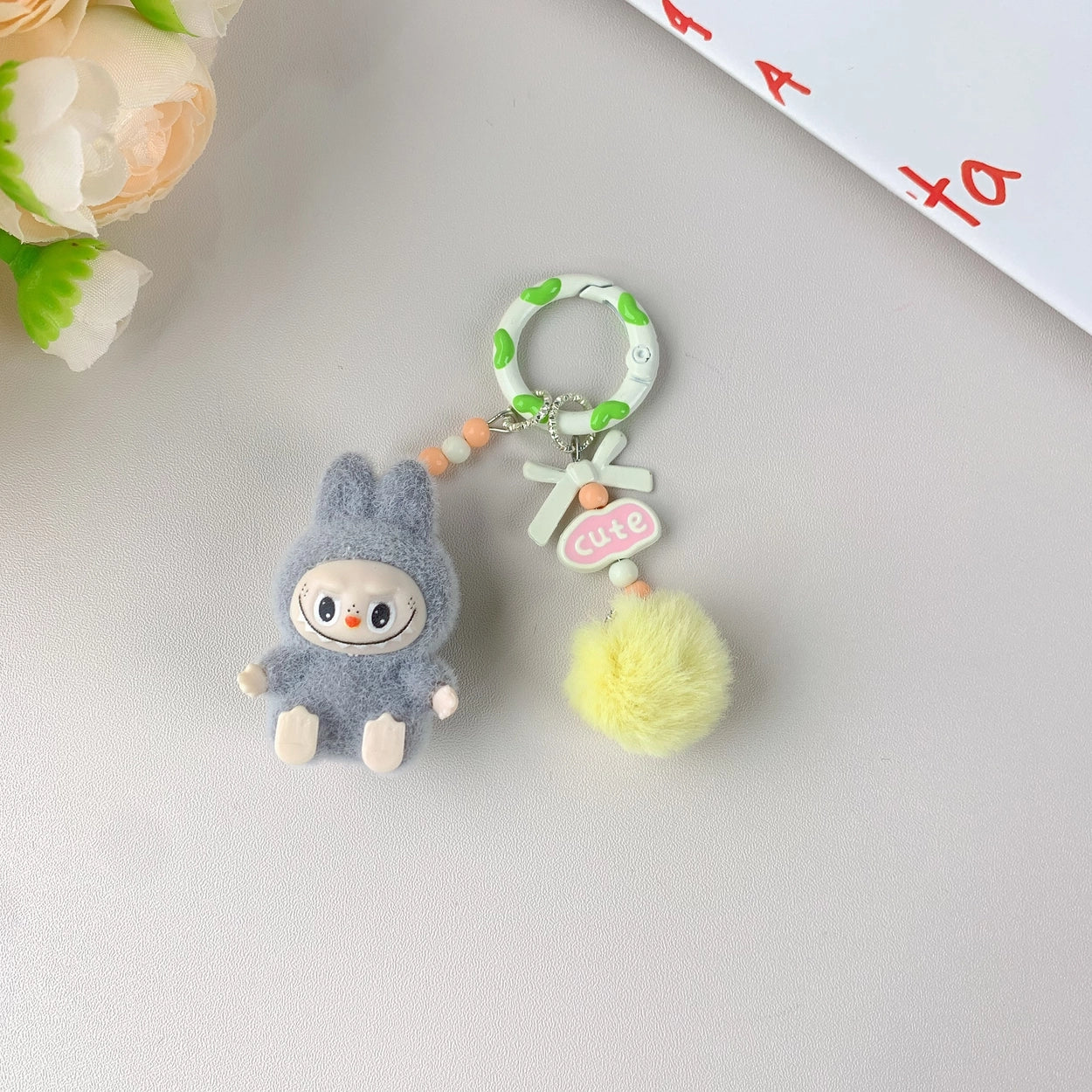 Furry mini Labubu keychains