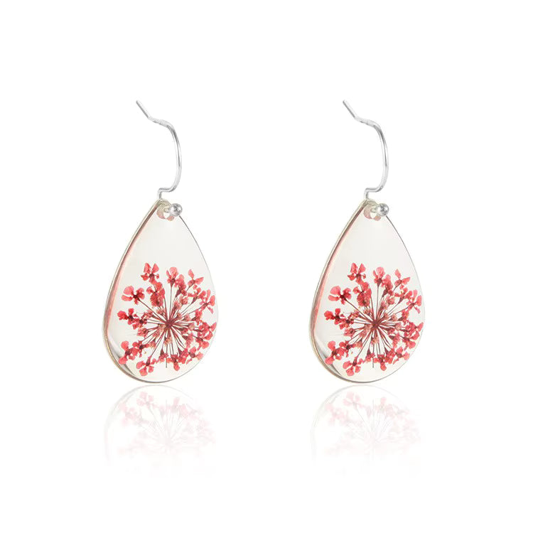 Pear shaped resin flower earrings