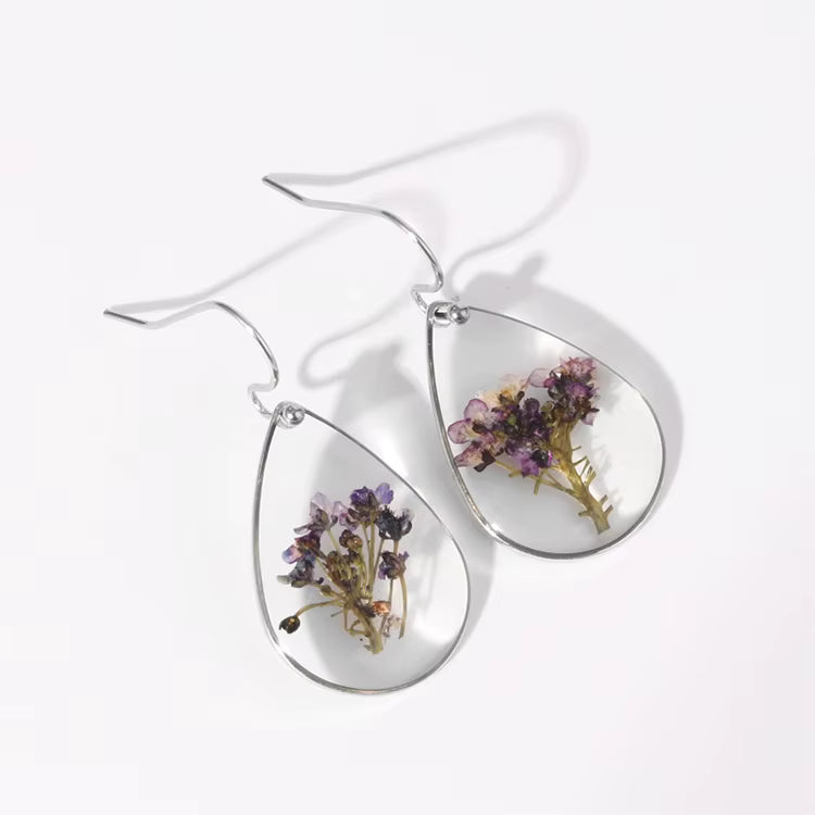 Pear shaped resin flower earrings