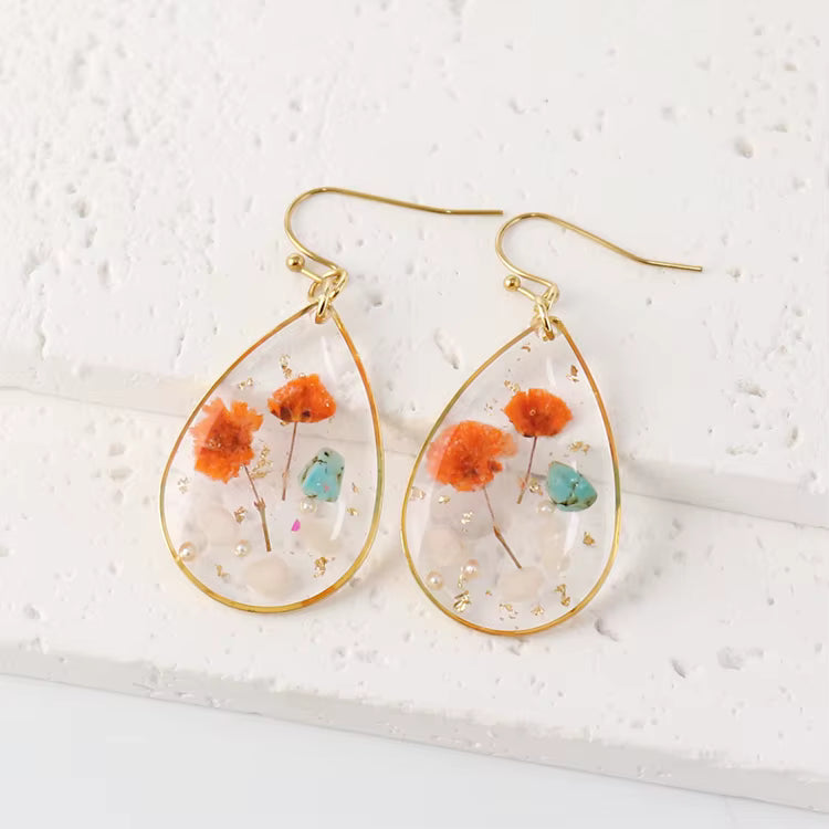 Pear shaped resin flower earrings
