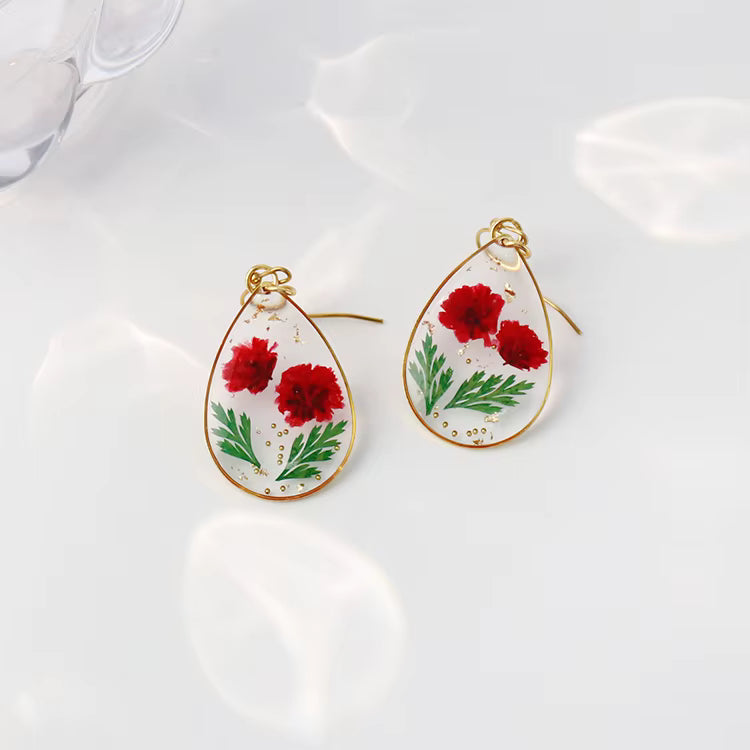 Pear shaped resin flower earrings