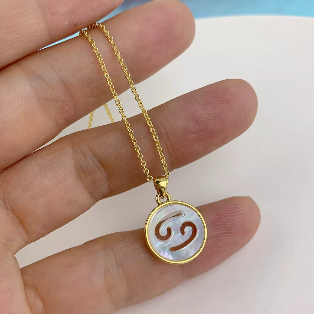 Pearl holographic horoscope necklaces