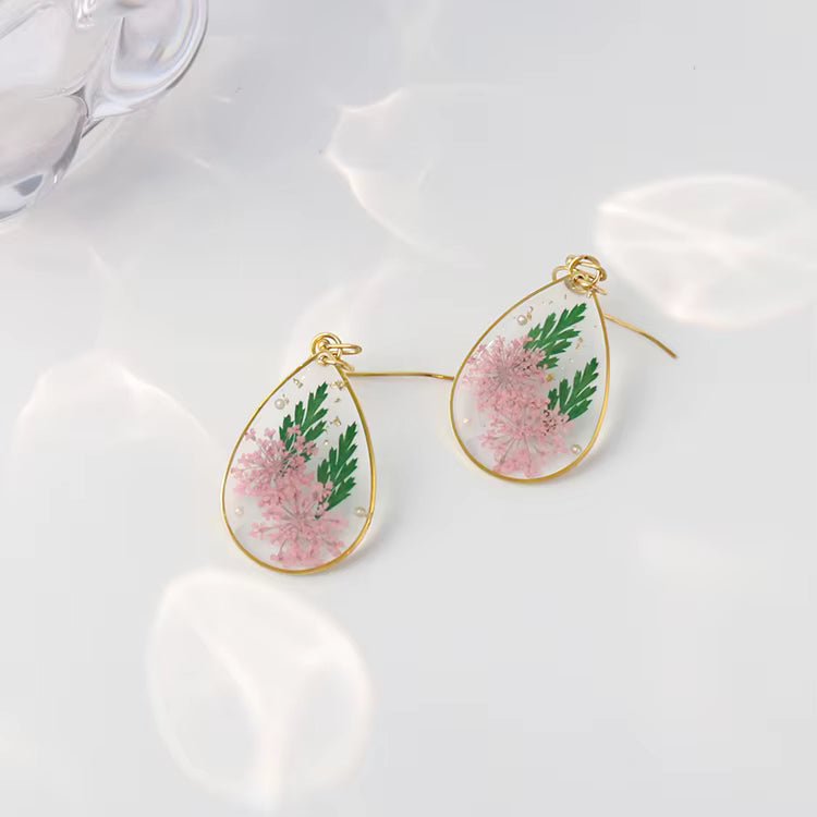 Pear shaped resin flower earrings
