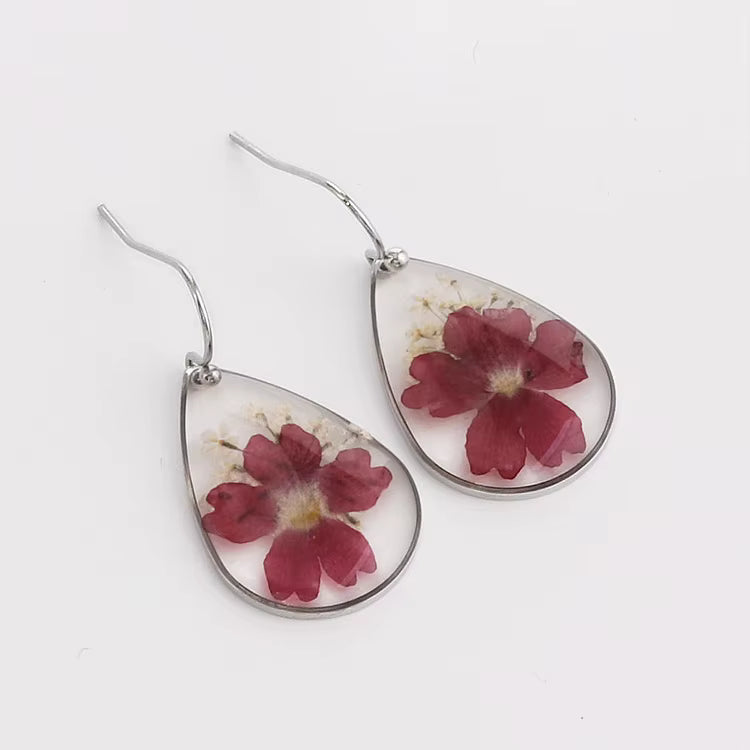 Pear shaped resin flower earrings
