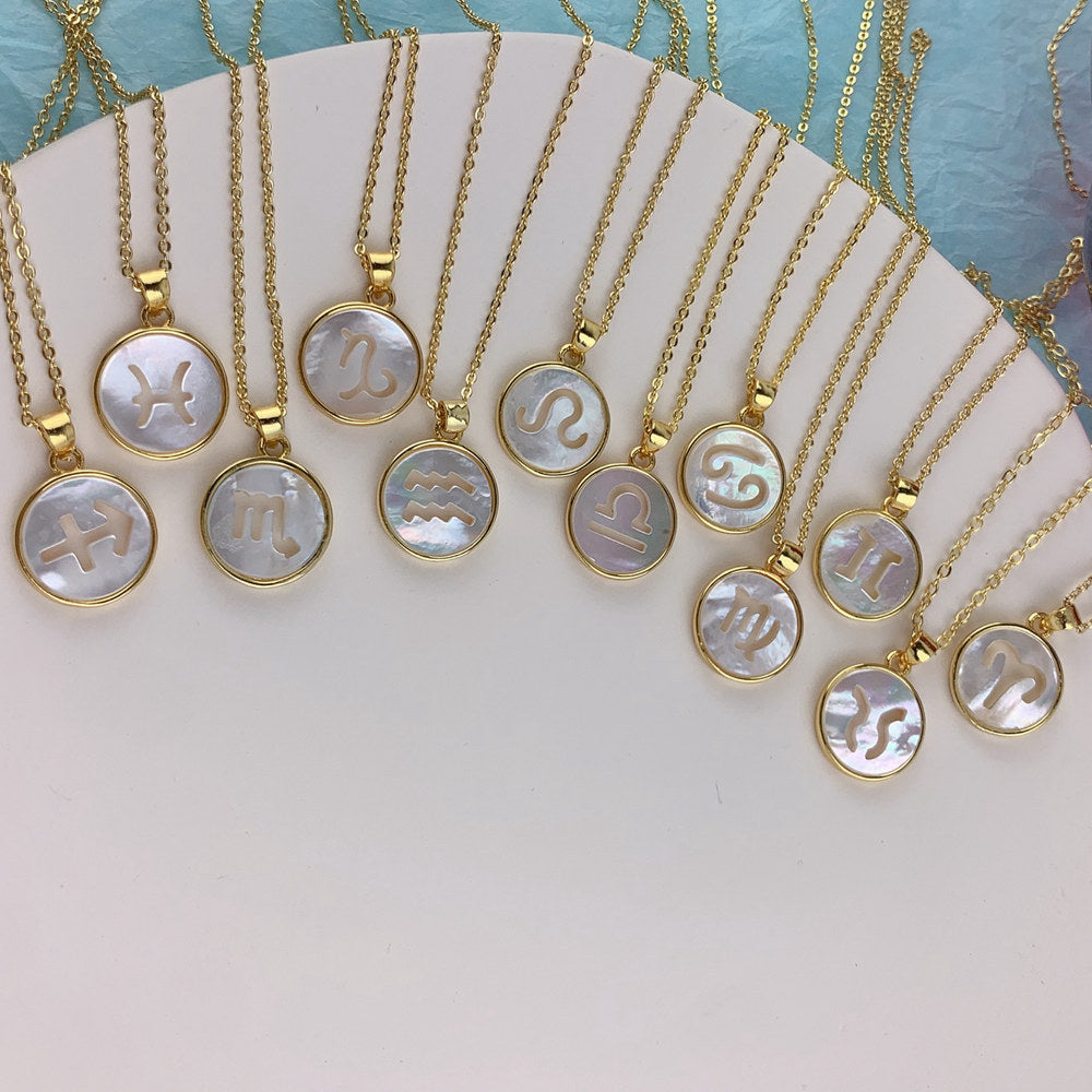 Pearl holographic horoscope necklaces