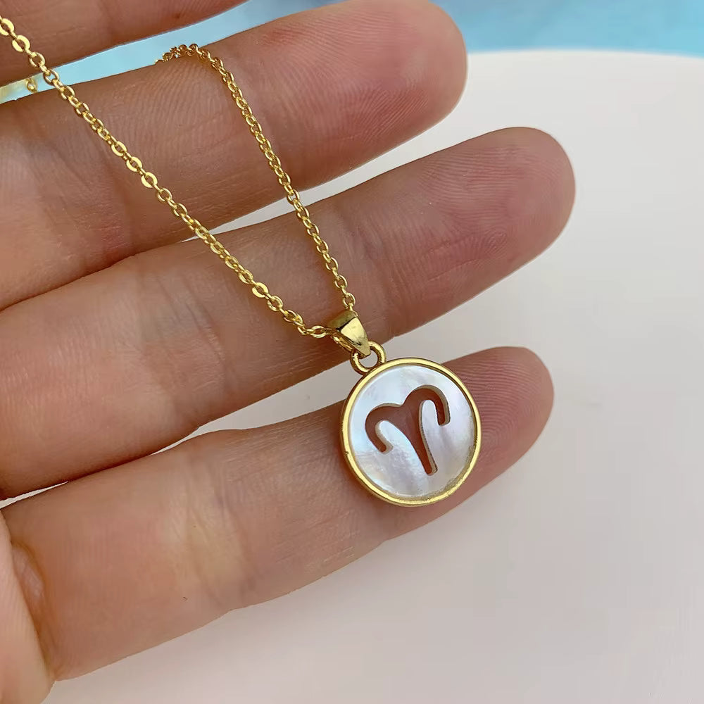 Pearl holographic horoscope necklaces