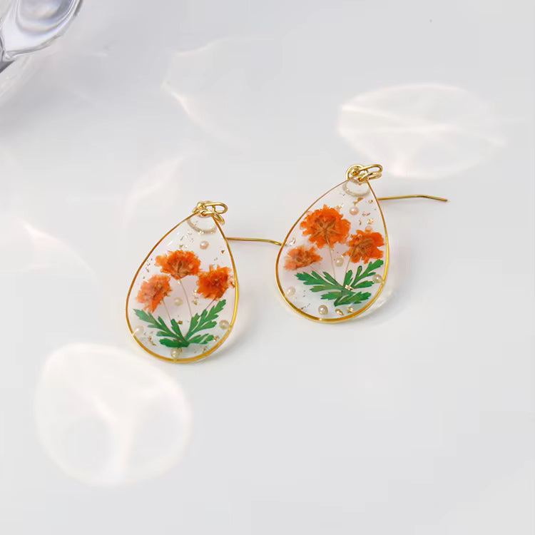 Pear shaped resin flower earrings