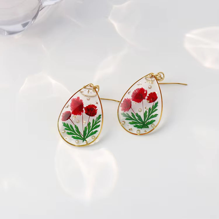 Pear shaped resin flower earrings