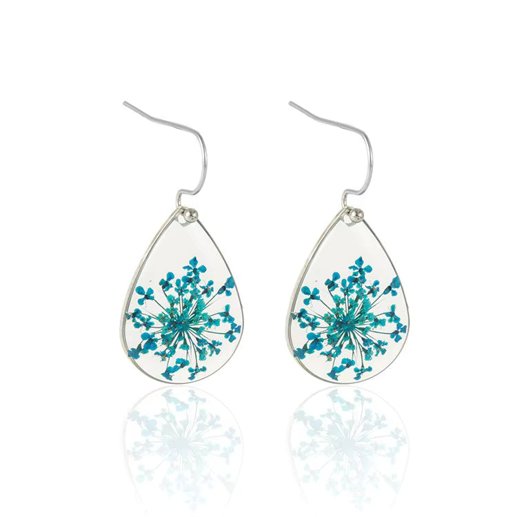 Pear shaped resin flower earrings