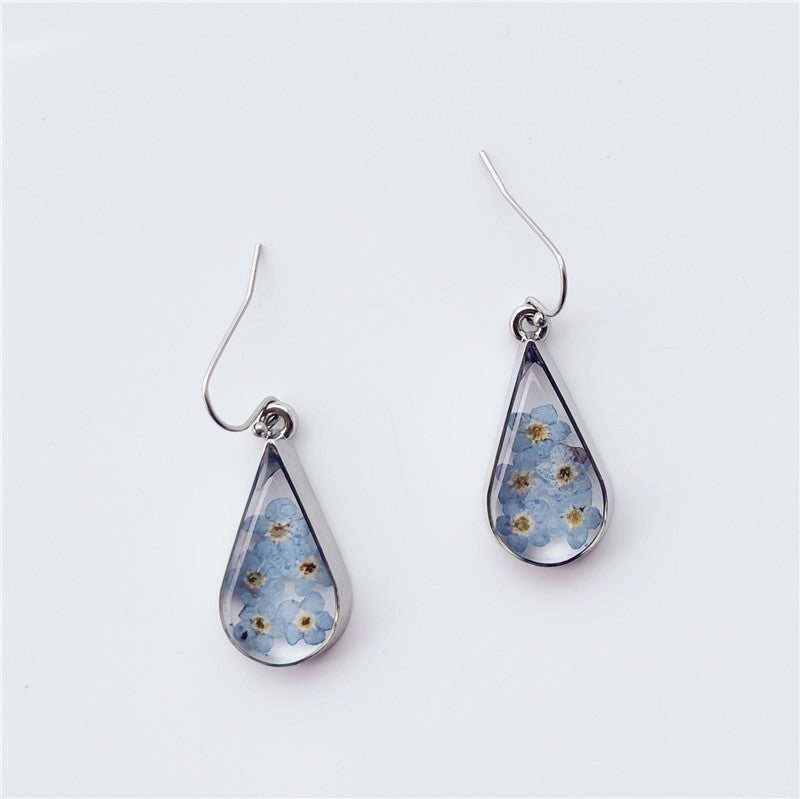Blue teardrop flower earrings