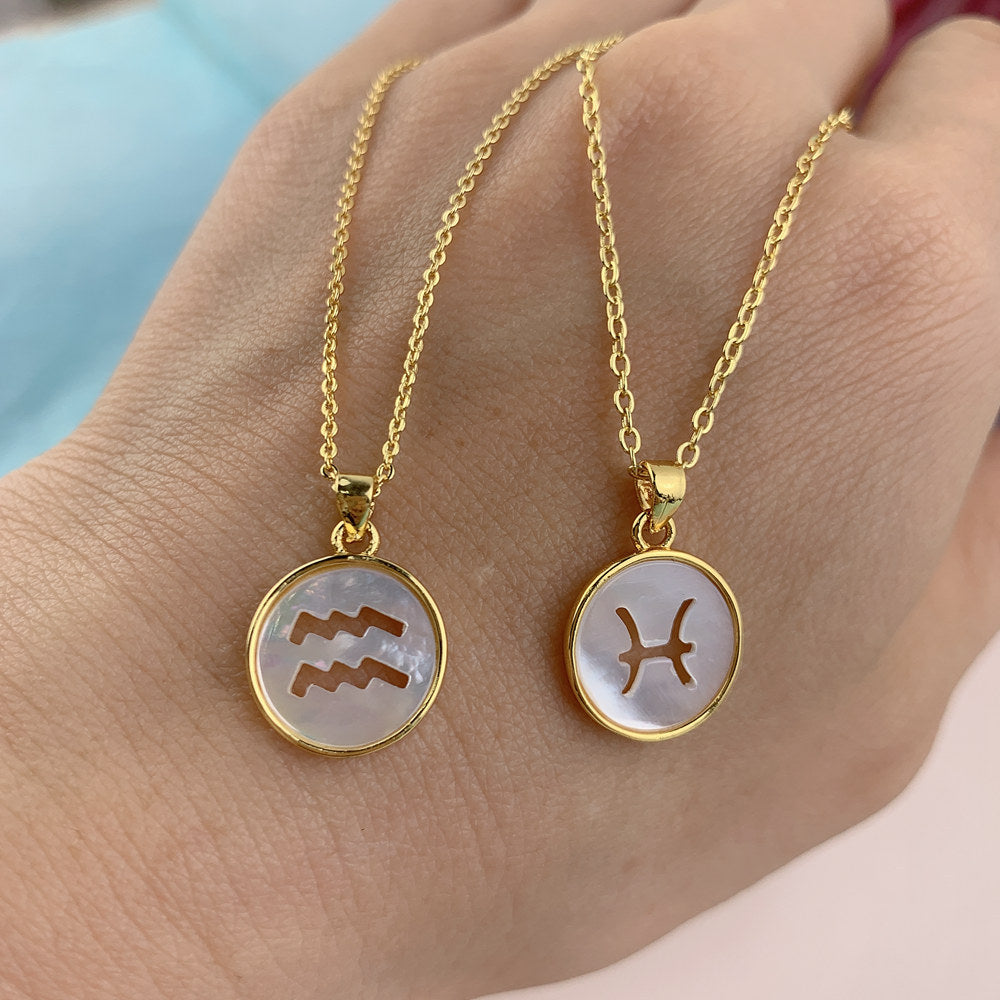 Pearl holographic horoscope necklaces