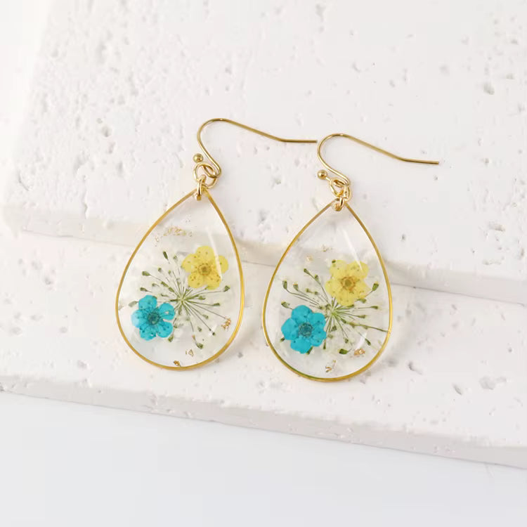 Pear shaped resin flower earrings