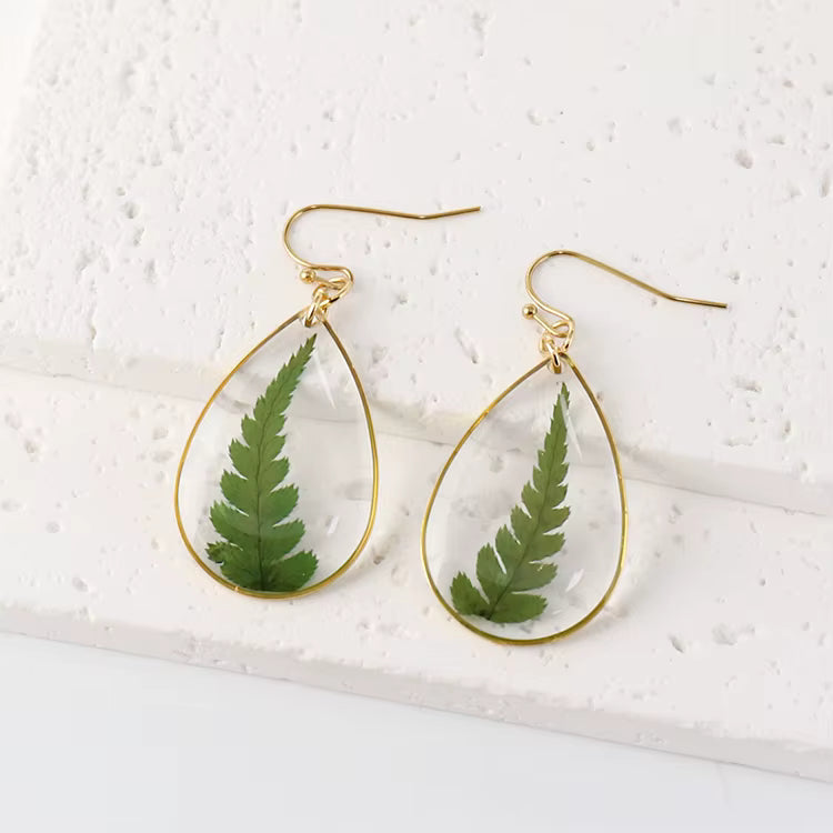 Pear shaped resin flower earrings