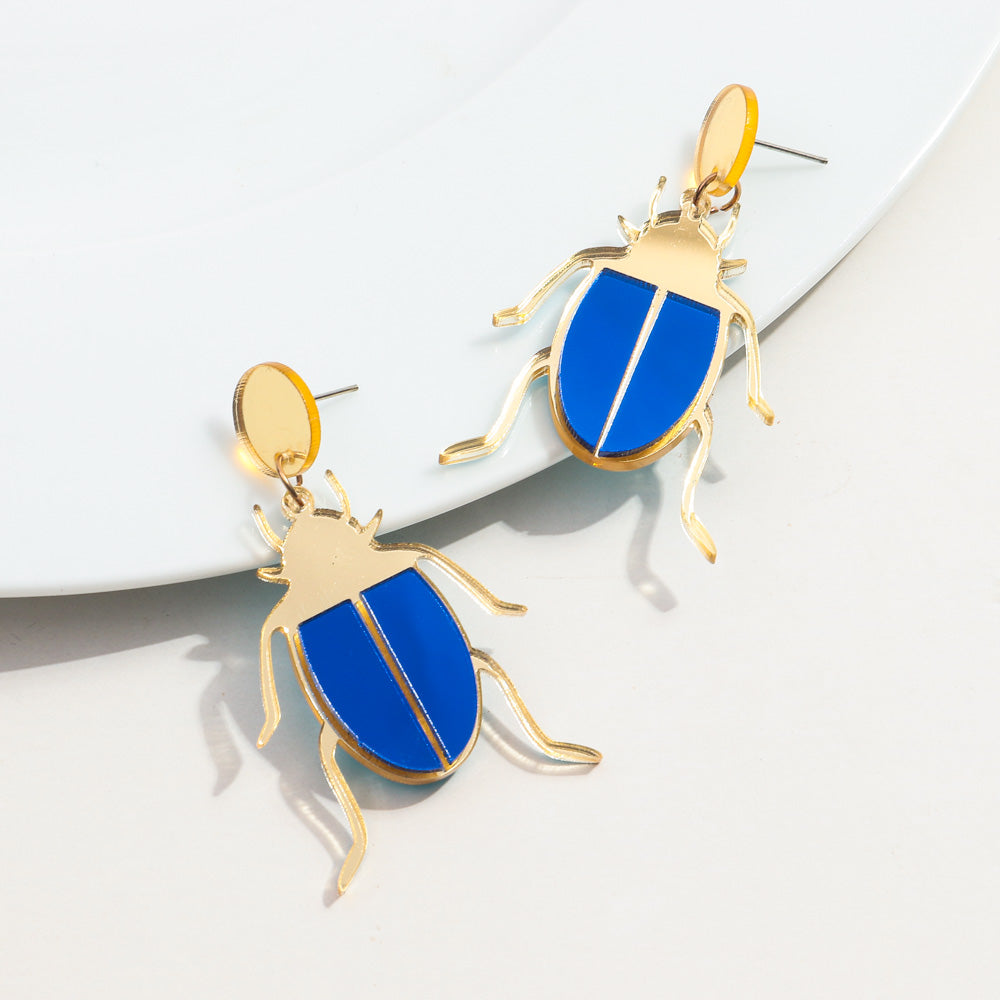 blue Egyptian beetle earrings