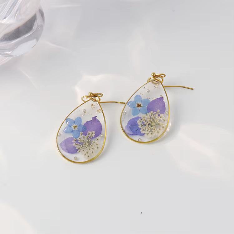 Pear shaped resin flower earrings