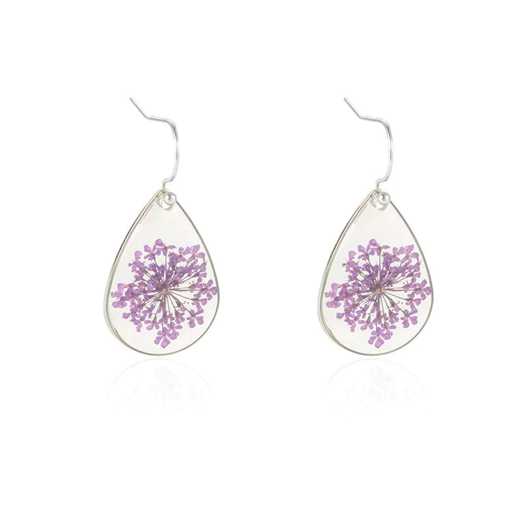 Pear shaped resin flower earrings