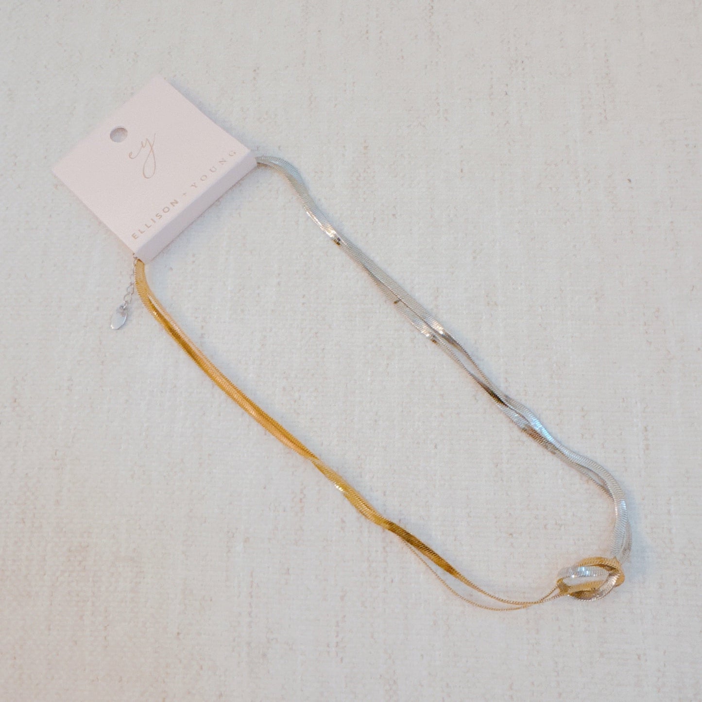 Knotted Two Tone Herringbone Chain Necklace