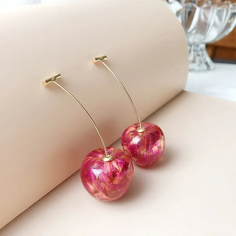 Fashion Sweet Red Resin Strawberry Cherry Drop Earrings For Women Cute Lovely Acrylic Fruit Earrings Jewelry Accessories