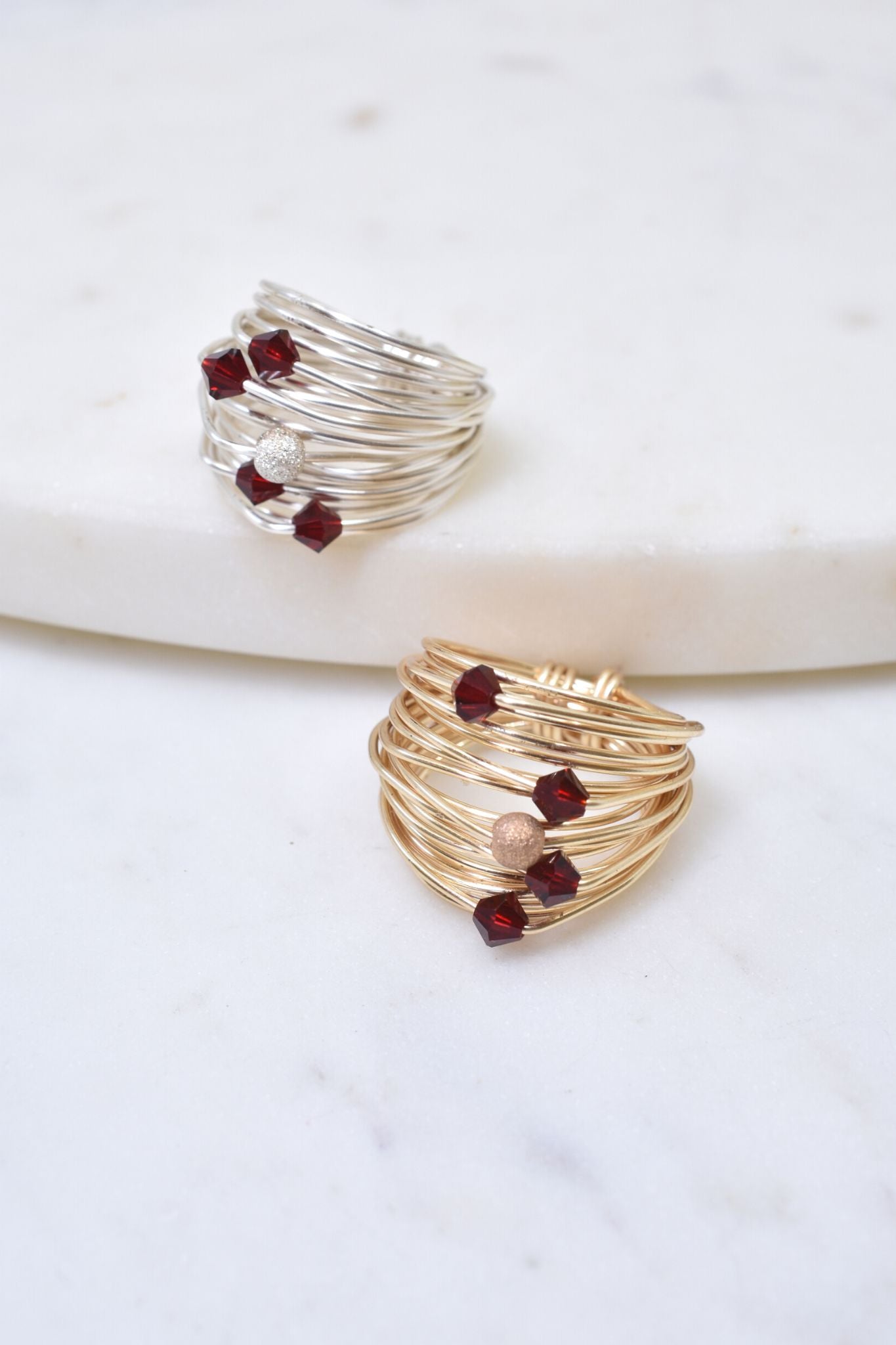 Mia Wire Wrap Ring with Ruby Swarovski Crystals