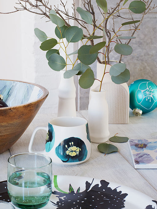 Porcelain Mug: Green Winter Rose