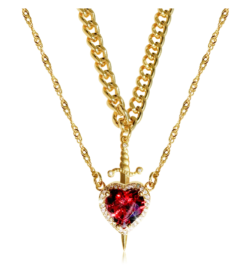 Sophia Heart & Sword Layered Necklace (One Set)