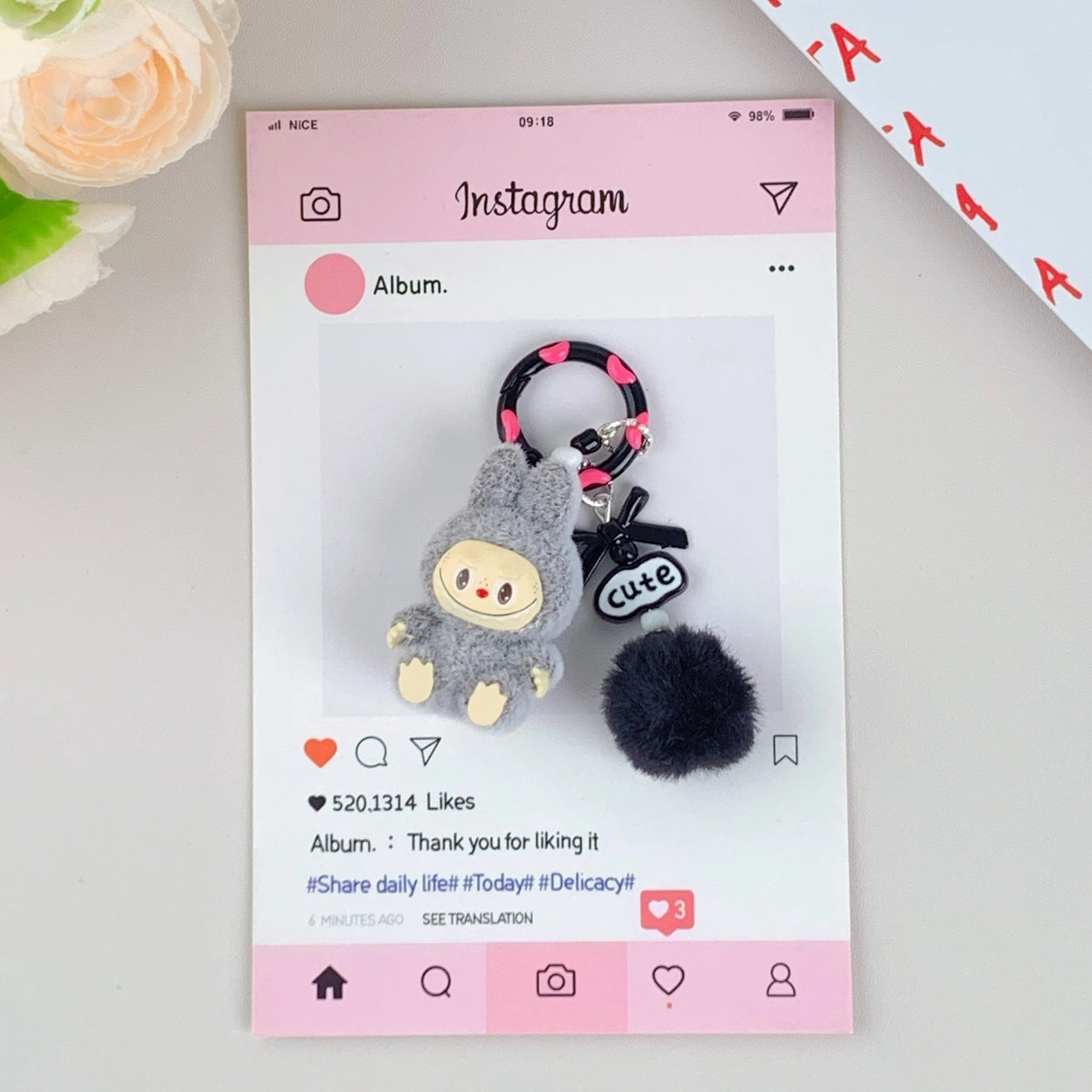 Furry mini Labubu keychains