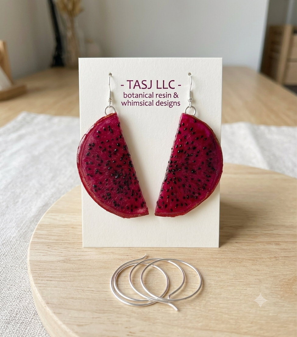 Dragon fruit resin earrings