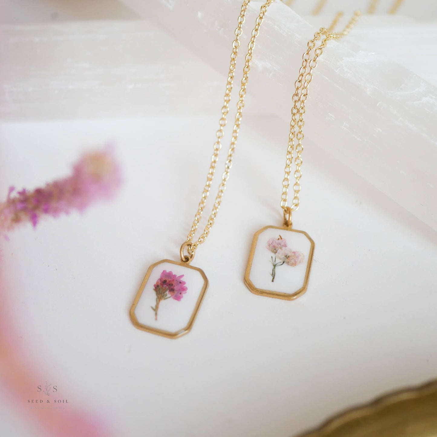 Framed Pink Flower Necklace