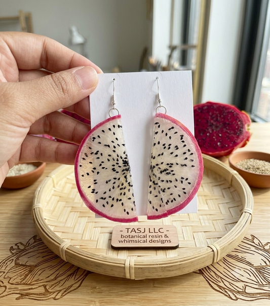 Dragon fruit resin earrings