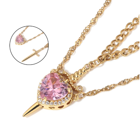 Sophia Heart & Sword Layered Necklace (One Set)