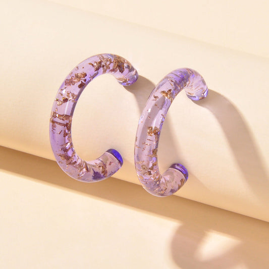 Trendy Purple Acrylic Resin Hoop C Shape Huggie Earrings Women Party