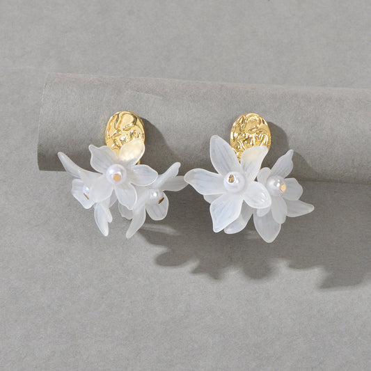 Boho Luxury White Resin Petal Drop Flower Exaggerated Floral Earrings