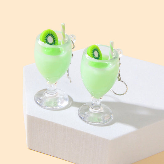Creative Designer Jewellery Green Resin Fruit Kiwi Drink Chunky Hook