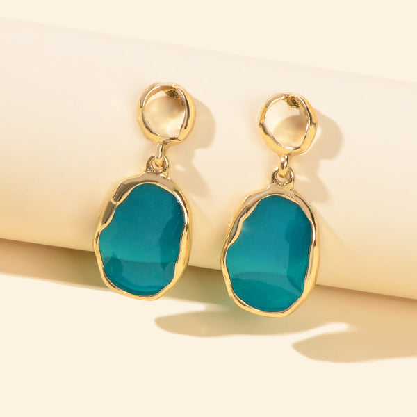 Blue Resin Gold Plated Geometric Hypoallergenic Stud Transparent