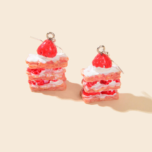 Sweet Pink Strawberry Cake Dangles Drop Earrings Girl Statement Resin