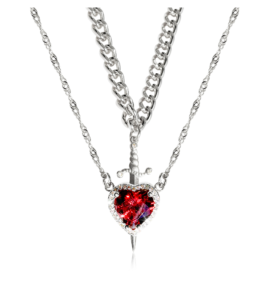 Sophia Heart & Sword Layered Necklace (One Set)