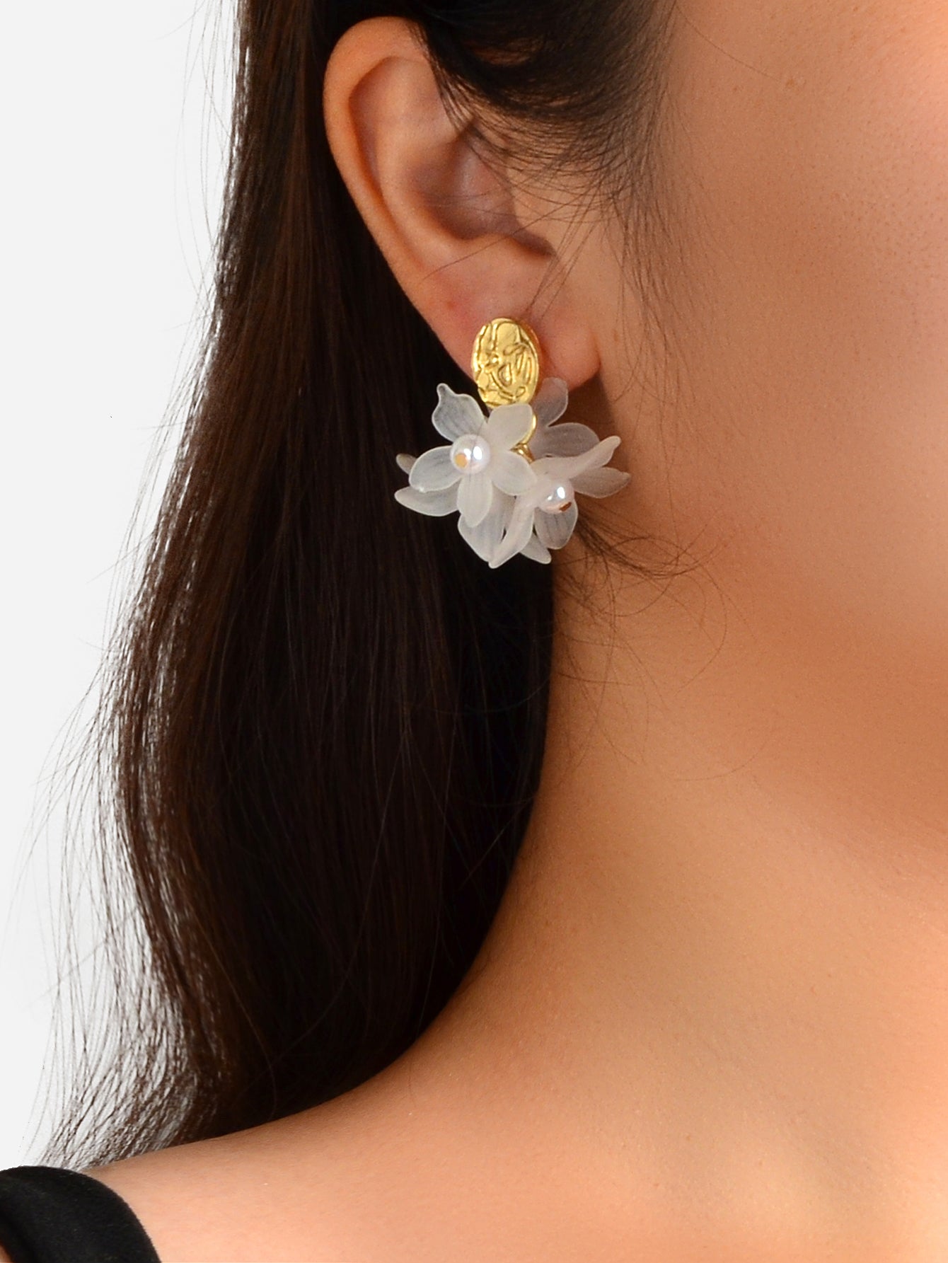 Boho Luxury White Resin Petal Drop Flower Exaggerated Floral Earrings