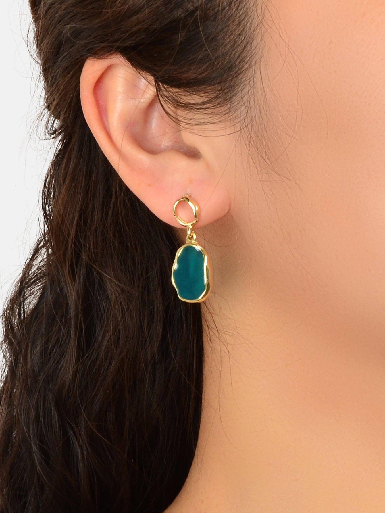 Blue Resin Gold Plated Geometric Hypoallergenic Stud Transparent
