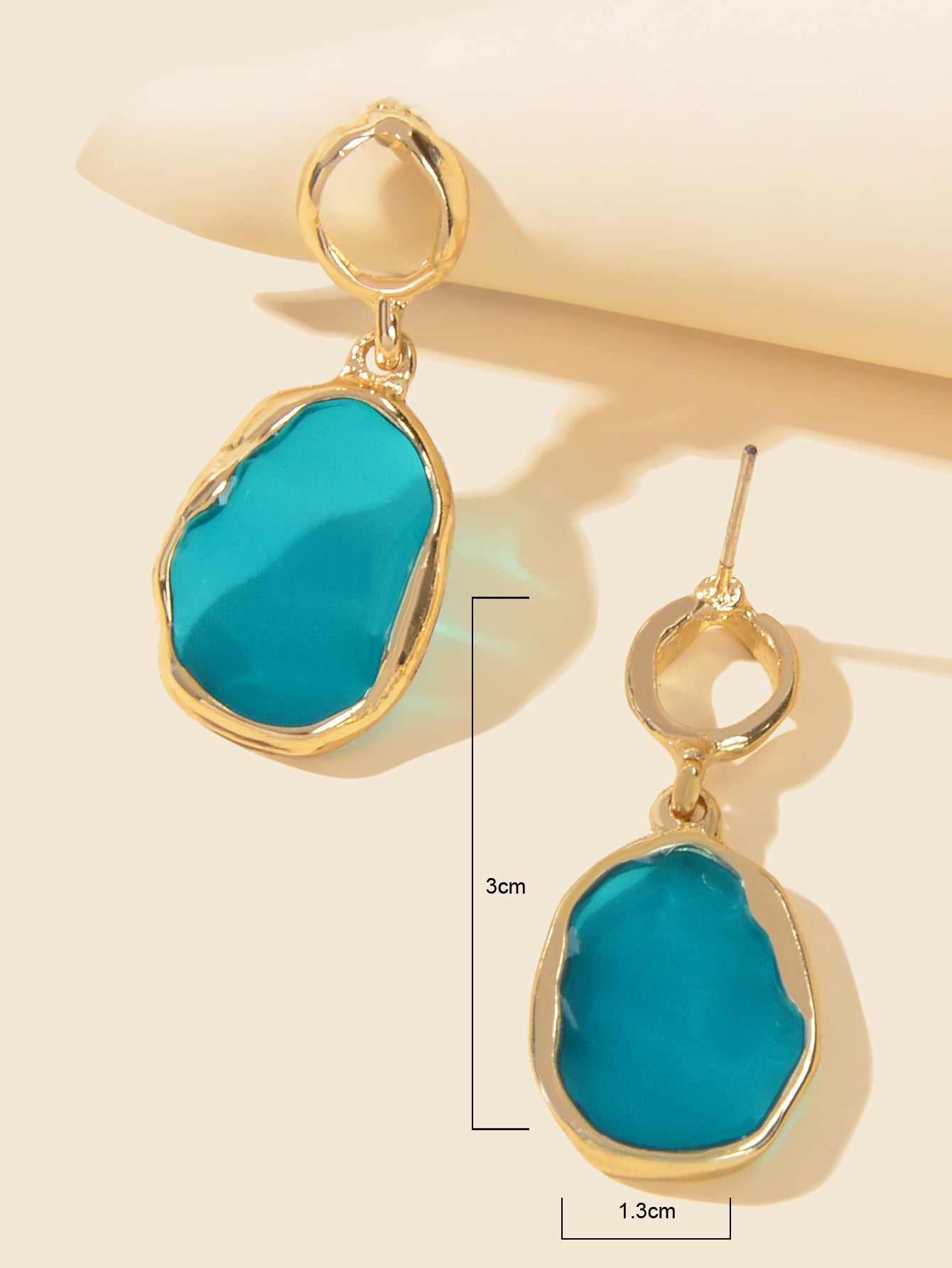 Blue Resin Gold Plated Geometric Hypoallergenic Stud Transparent