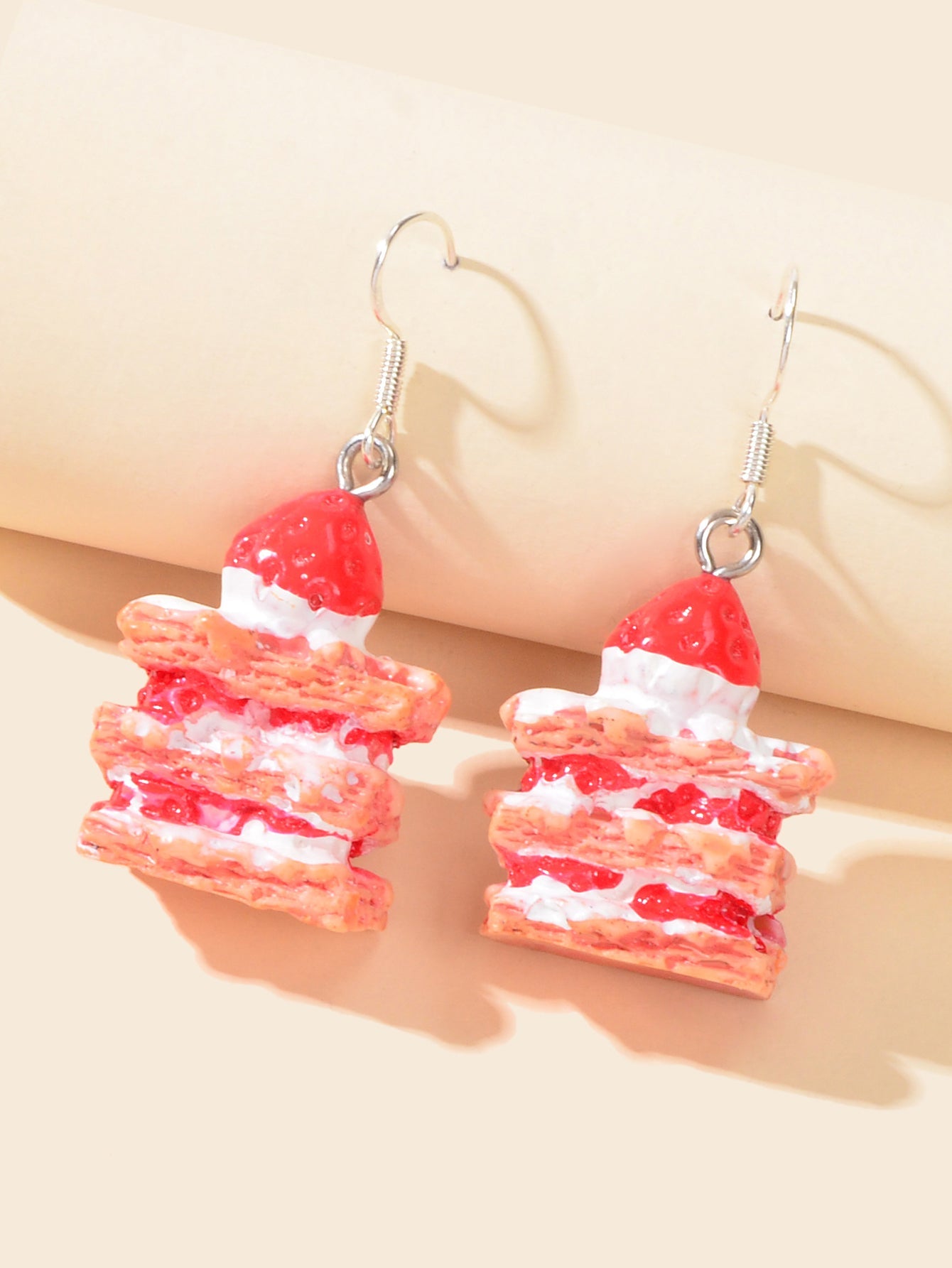 Sweet Pink Strawberry Cake Dangles Drop Earrings Girl Statement Resin