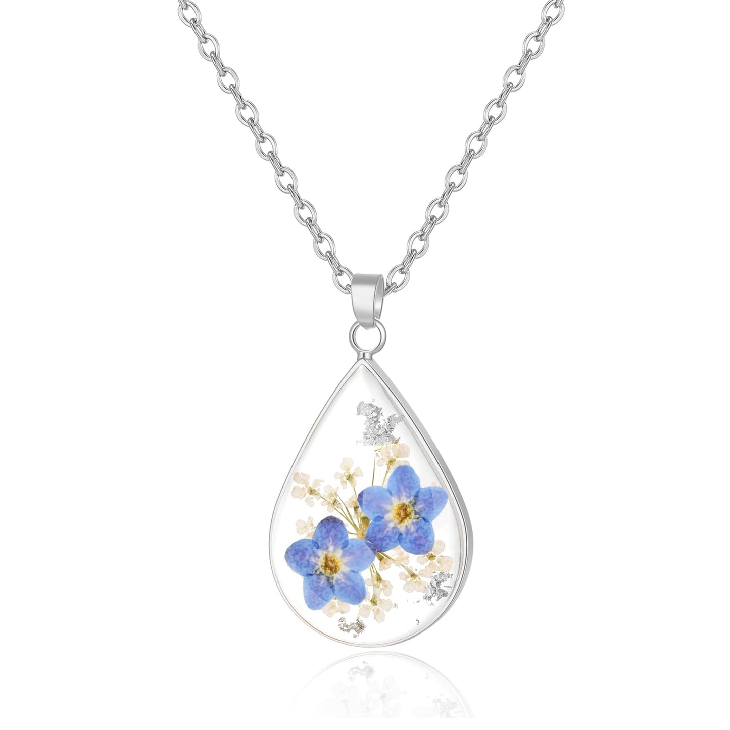 Hefestus Real Pressed Flower Necklace for Women, Handmade Boho Chic Dangle Design, Unique Floral Jewelry, Cute and Thoughtful Gift for Christmas, Valentine’s & Mother’s Day