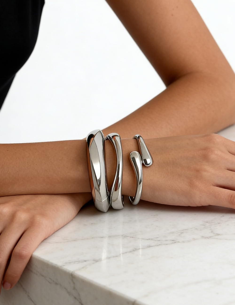 Chunky Gold Bangle Bracelets for Women, Dainty 14k Gold Plated Big Stackable Bangles Set, Trendy Statement Cuff Bracelet Stack Summer Beach Jewelry Gifts