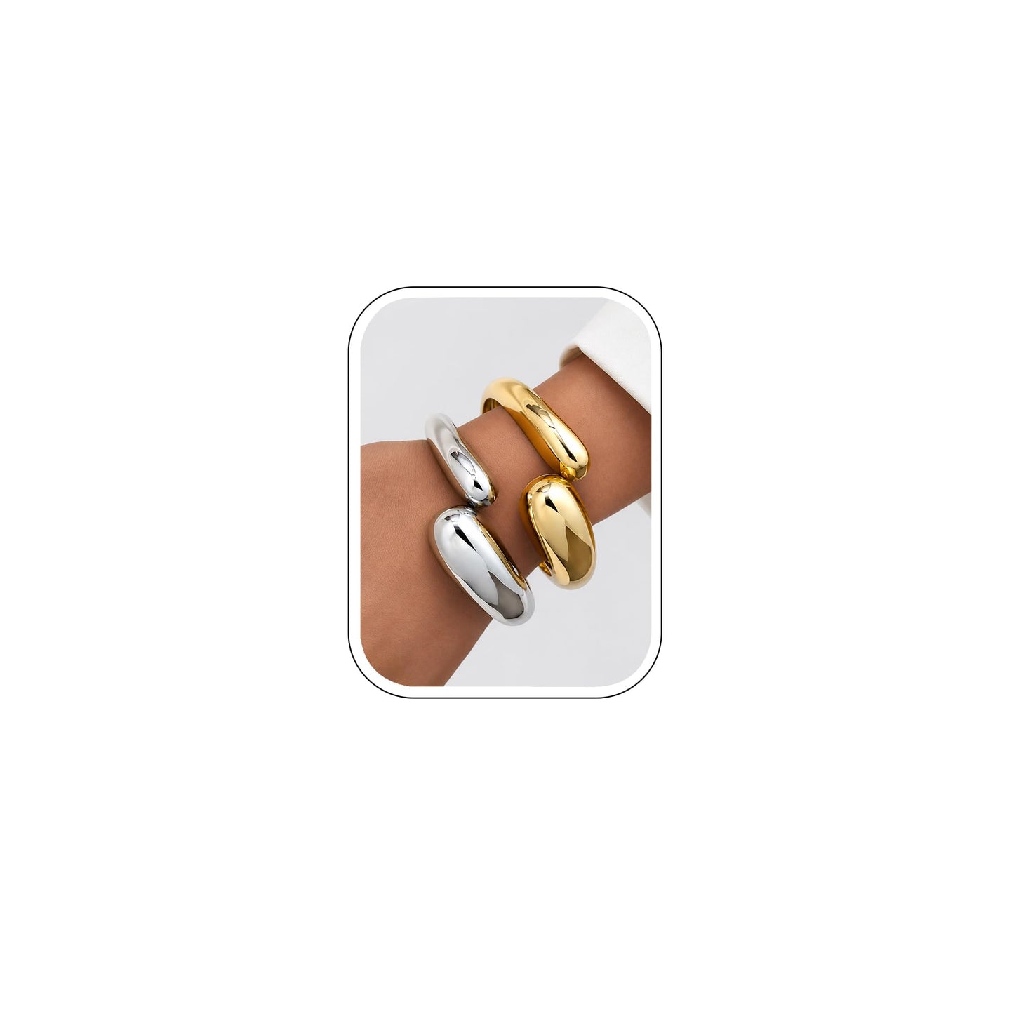 Chunky Gold Bangle Bracelets for Women, Dainty 14k Gold Plated Big Stackable Bangles Set, Trendy Statement Cuff Bracelet Stack Summer Beach Jewelry Gifts