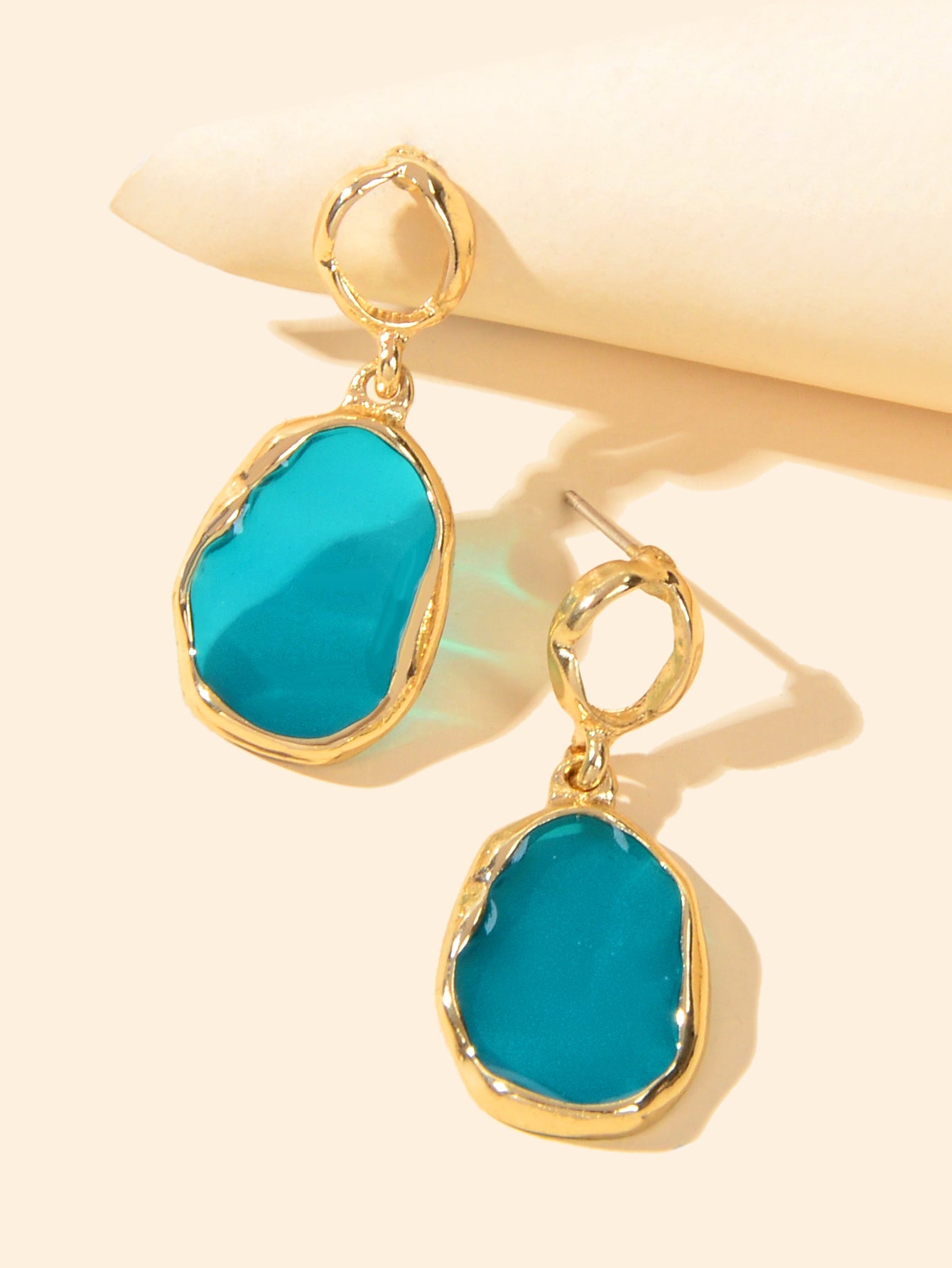 Blue Resin Gold Plated Geometric Hypoallergenic Stud Transparent