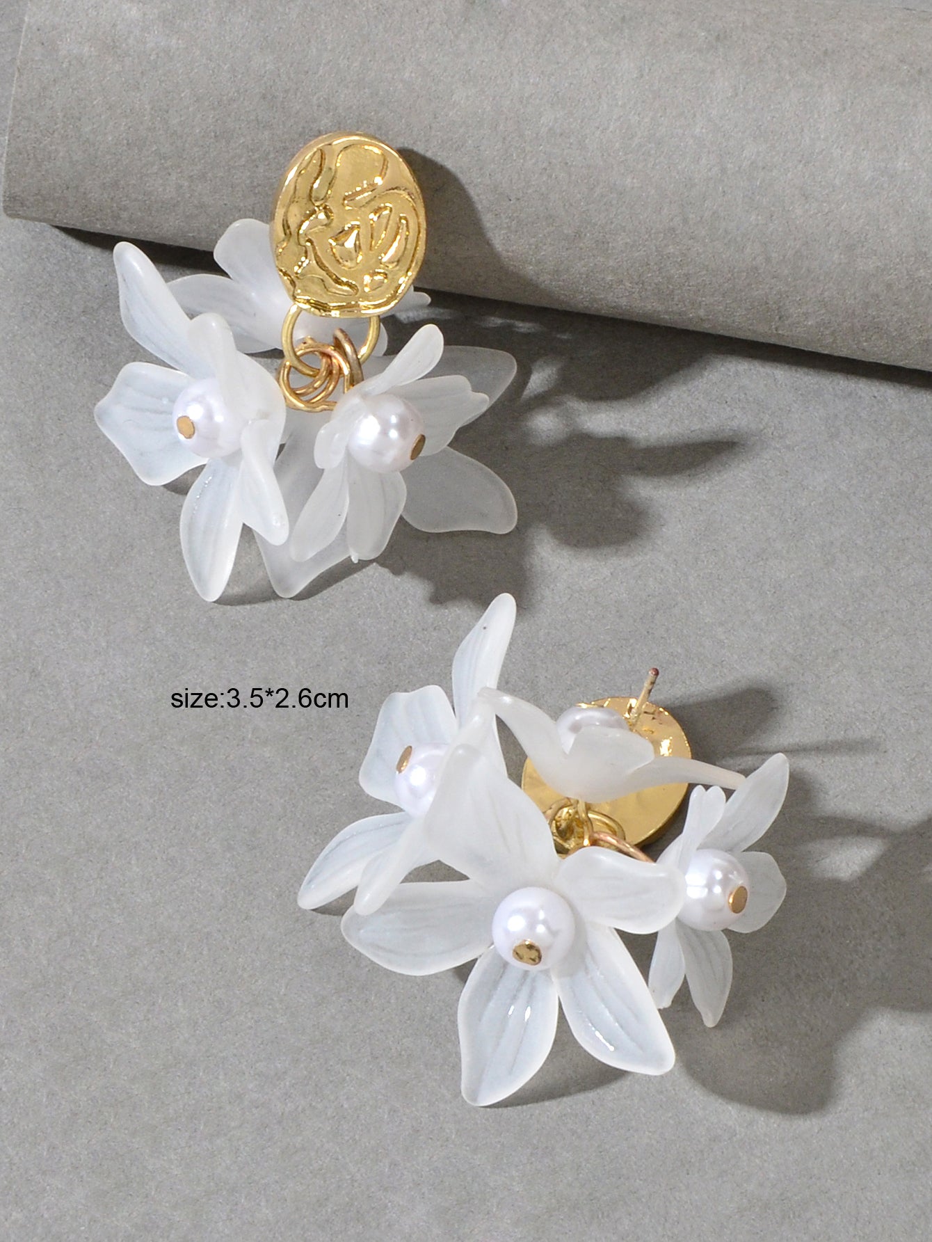 Boho Luxury White Resin Petal Drop Flower Exaggerated Floral Earrings